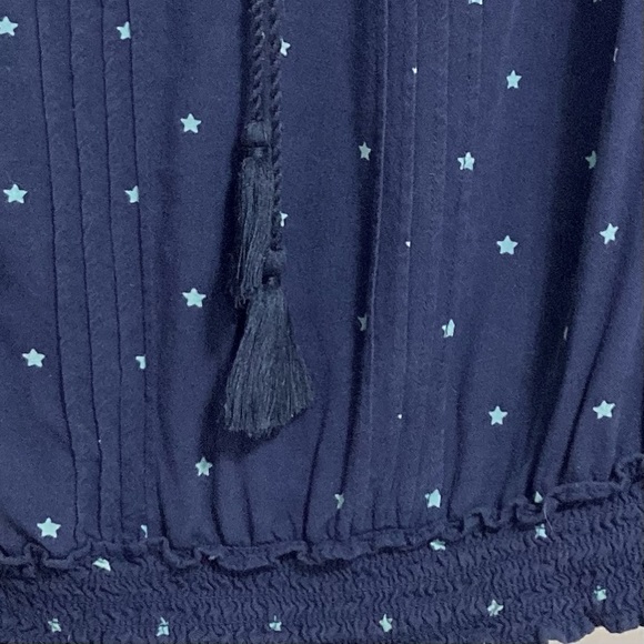 RED CAMEL Boho Bohemian Blue with Stars Ribbon Neckline Top Blouse Womens Large - Picture 7 of 14